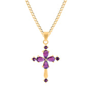 Amethyst Gemstone Solid 14k Yellow Gold Cross Pendant