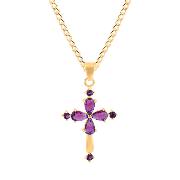 Amethyst Gemstone Solid 14k Yellow Gold Cross Pendant