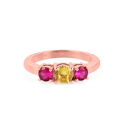 Ruby & Citrine Gemstone Solid 14k Rose Gold Ring