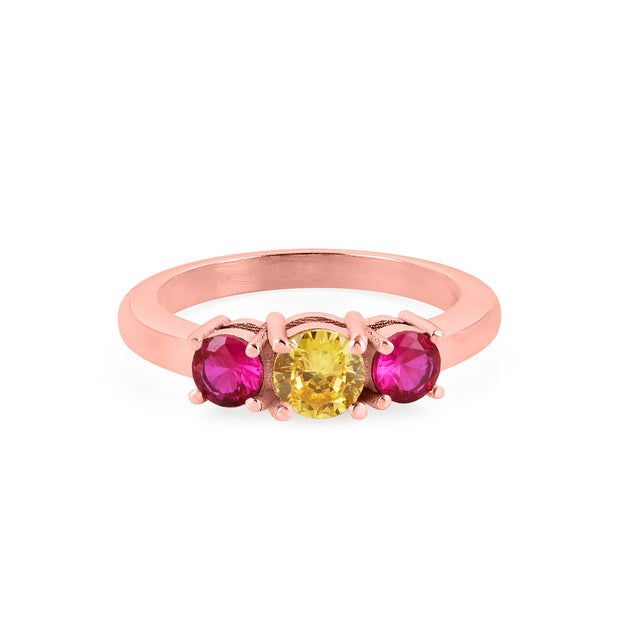 Ruby & Citrine Gemstone Solid 14k Rose Gold Ring