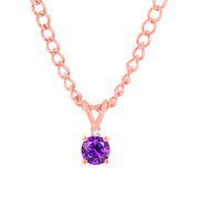 Amethyst Gemstone & Diamond Solid 14k Rose Gold Pendant