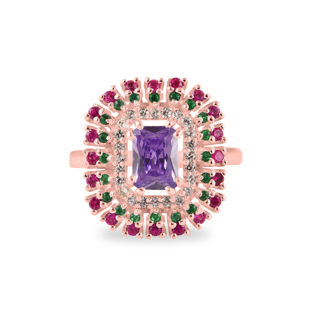 Multi Gemstone & Diamond Solid 14k Rose Gold Ring
