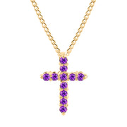 Amethyst Gemstone Solid 14k Yellow Gold Cross Pendant