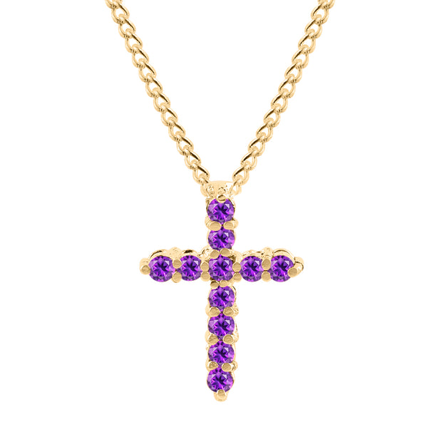 Amethyst Gemstone Solid 14k Yellow Gold Cross Pendant