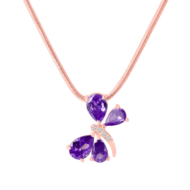 Amethyst Gemstone & Diamond Solid 14k Rose Gold Pendant
