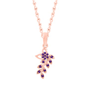 Amethyst Gemstone Solid 14k Rose Gold Leaf Pendant