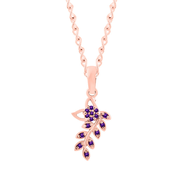 Amethyst Gemstone Solid 14k Rose Gold Leaf Pendant
