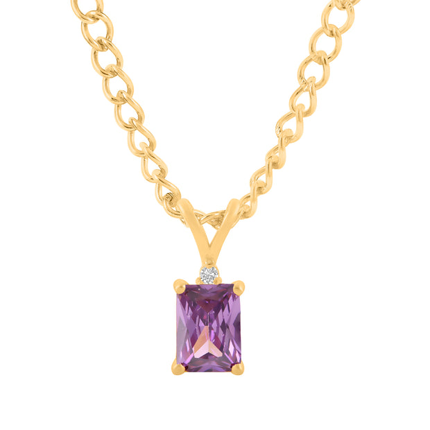 Amethyst Gemstone & Diamond Solid 14k Yellow Gold Pendant