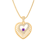 Amethyst Gemstone & Diamond Solid 14k Yellow Gold Heart Pendant
