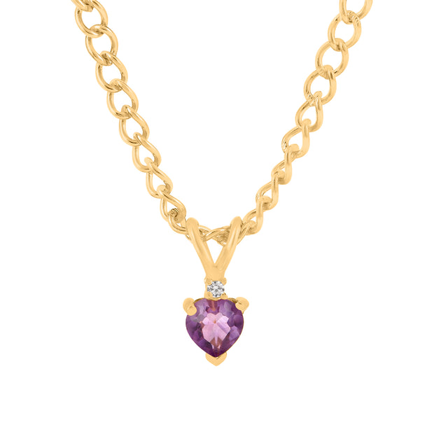 Amethyst Gemstone & Diamond Solid 14k Yellow Gold Pendant