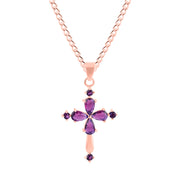 Amethyst Gemstone Solid 14k Rose Gold Cross Pendant