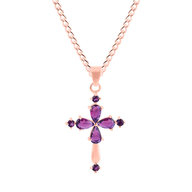 Amethyst Gemstone Solid 14k Rose Gold Cross Pendant