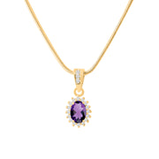 Amethyst Gemstone & Diamond Solid 14k Yellow Gold Pendant