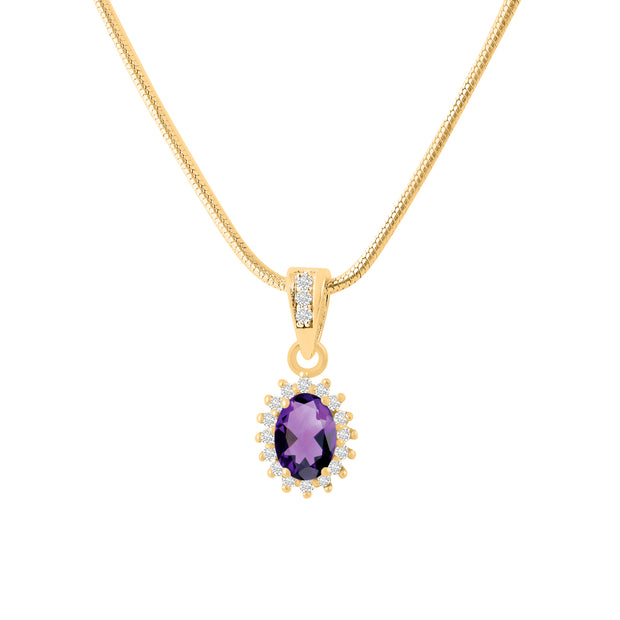 Amethyst Gemstone & Diamond Solid 14k Yellow Gold Pendant