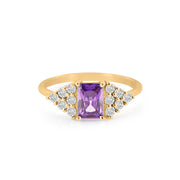 Amethyst Gemstone & Diamond Solid 14k Yellow Gold Ring
