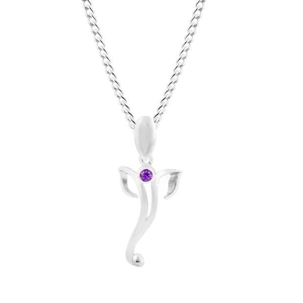 Amethyst Gemstone Solid 14k White Gold Lord Ganesha Pendant