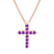 Amethyst Gemstone Solid 14k Rose Gold Cross Pendant