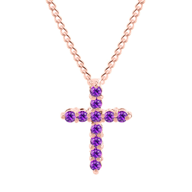 Amethyst Gemstone Solid 14k Rose Gold Cross Pendant