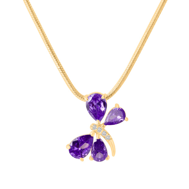 Amethyst Gemstone & Diamond Solid 14k Yellow Gold Pendant