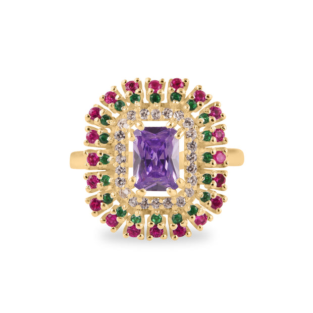 Multi Gemstone & Diamond Solid 14k Yellow Gold Ring