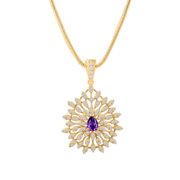 Amethyst Gemstone Solid 14k Yellow Gold Pendant