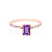 Amethyst & Diamond Gemstone Solid 14k Rose Gold Ring