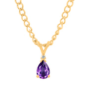 Amethyst Gemstone & Diamond Solid 14k Yellow Gold Pendant