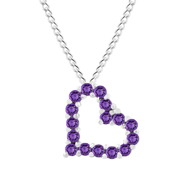 Amethyst Gemstone Solid 14k White Gold Heart Pendant