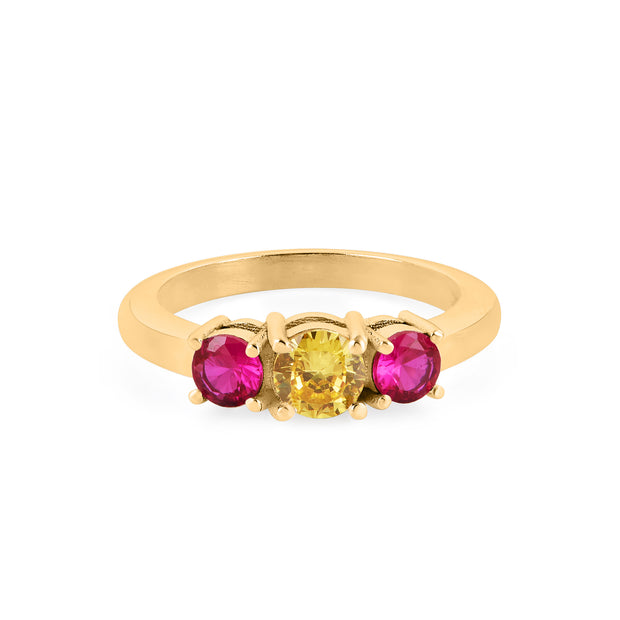 Ruby & Citrine Gemstone Solid 14k Yellow Gold Ring
