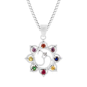 Multi Gemstone Solid 925 Sterling Silver OM Pendant