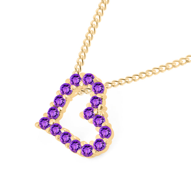 Amethyst Gemstone Solid 14k Yellow Gold Heart Pendant