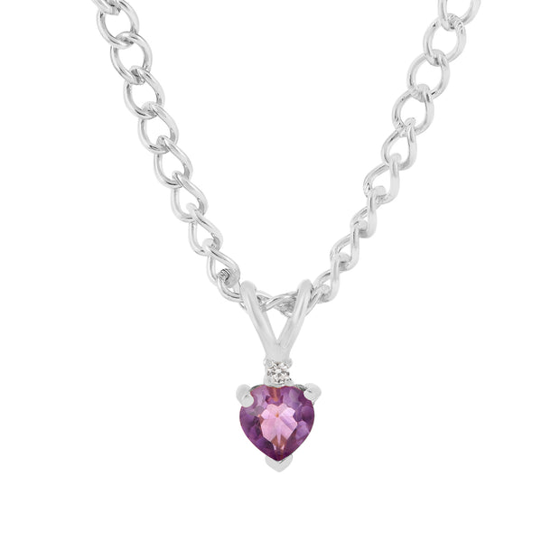 Amethyst Gemstone & Diamond Solid 14k White Gold Pendant