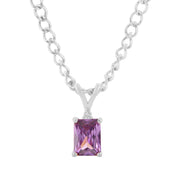 Amethyst Gemstone & Diamond Solid 14k White Gold Pendant