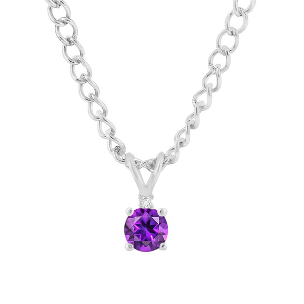 Amethyst Gemstone & Diamond Solid 925 Sterling Silver Pendant