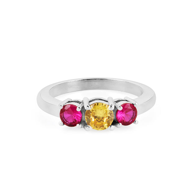 Ruby & Citrine Gemstone Solid 14k White Gold Ring