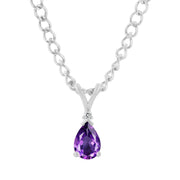 Amethyst Gemstone & Diamond Solid 14k White Gold Pendant
