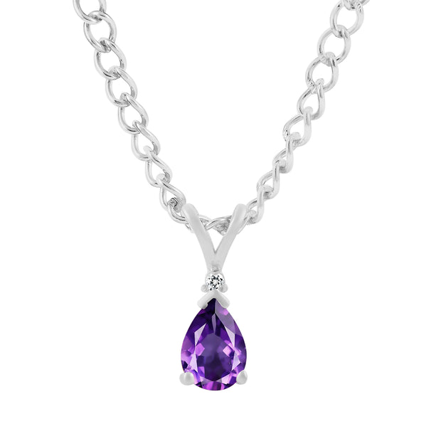 Amethyst Gemstone & Diamond Solid 14k White Gold Pendant
