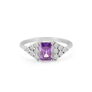 Amethyst Gemstone & Diamond Solid 14k White Gold Ring