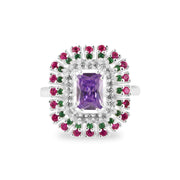 Multi Gemstone & Diamond Solid 14k White Gold Ring