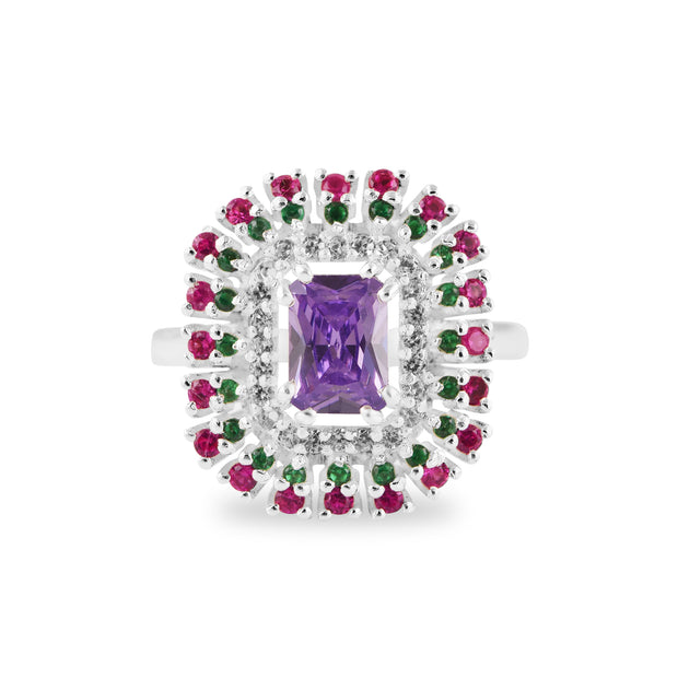 Multi Gemstone & Diamond Solid 14k White Gold Ring