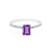 Amethyst & Diamond Gemstone Solid 14k White Gold Ring