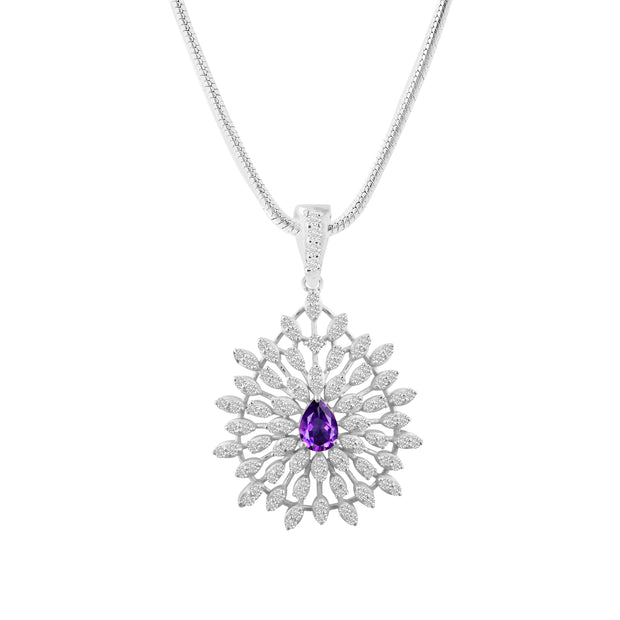 Amethyst Gemstone Solid 14k White Gold Pendant