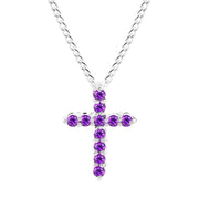 Amethyst Gemstone Solid 925 Sterling Silver Cross Pendant
