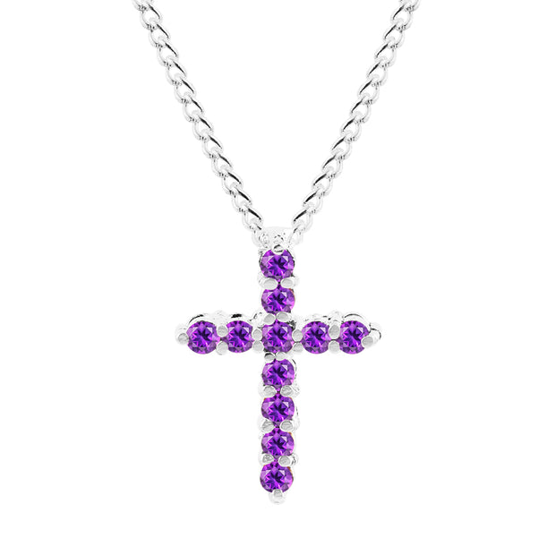 Amethyst Gemstone Solid 925 Sterling Silver Cross Pendant