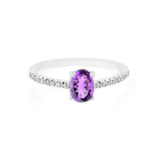 Amethyst Gemstone & Diamond Solid 14k White Gold Ring