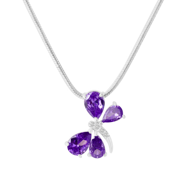Amethyst Gemstone & Diamond Solid 925 Sterling Silver Pendant