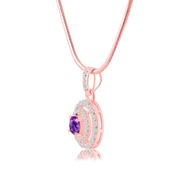 Amethyst Gemstone Solid 14k Rose Gold Pendant