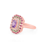 Multi Gemstone & Diamond Solid 14k Rose Gold Ring