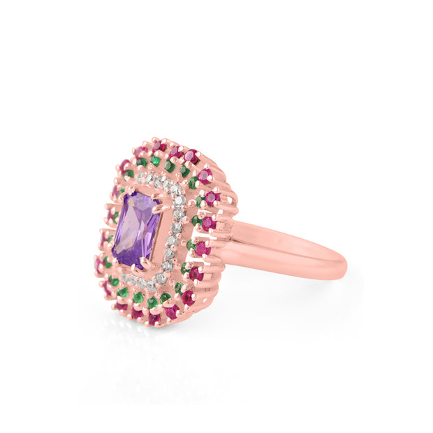 Multi Gemstone & Diamond Solid 14k Rose Gold Ring