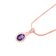 Amethyst Gemstone & Diamond Solid 14k Rose Gold Pendant